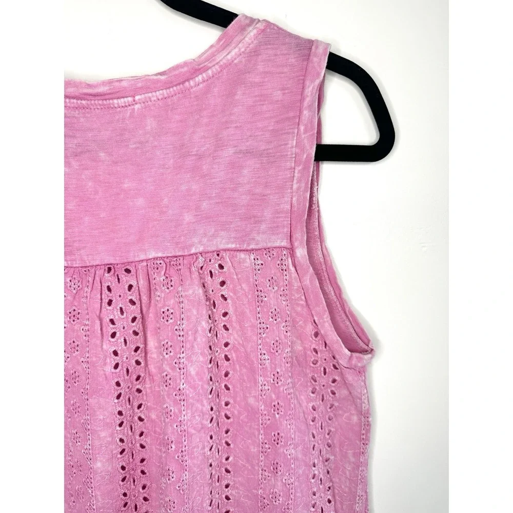Eri + Ali Anthropologie Pink Eyelet Lace Back Tank Top Small Cotton V-Neck Boho - Picture 7 of 12